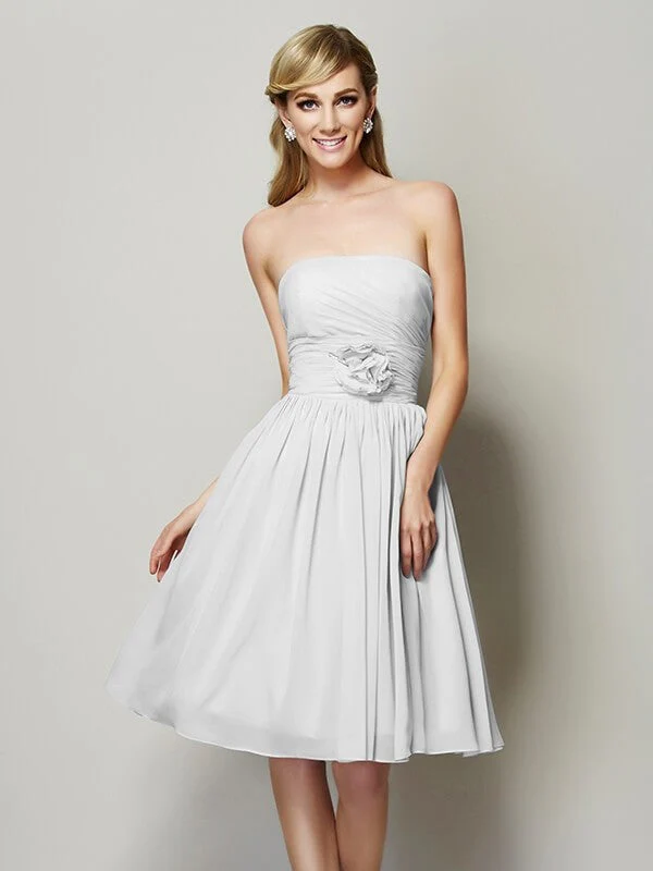 Charming Strapless Sleeveless Hand-Made Flower Short Chiffon Bridesmaid Dresses - Image 19