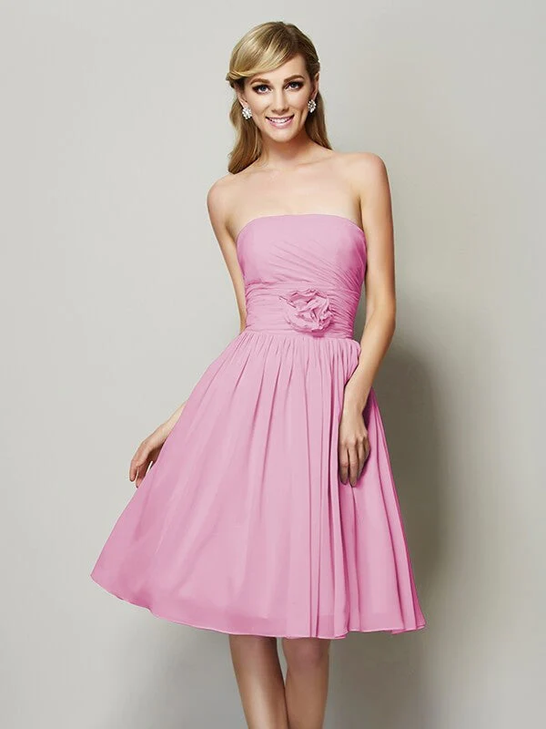 Charming Strapless Sleeveless Hand-Made Flower Short Chiffon Bridesmaid Dresses - Image 21