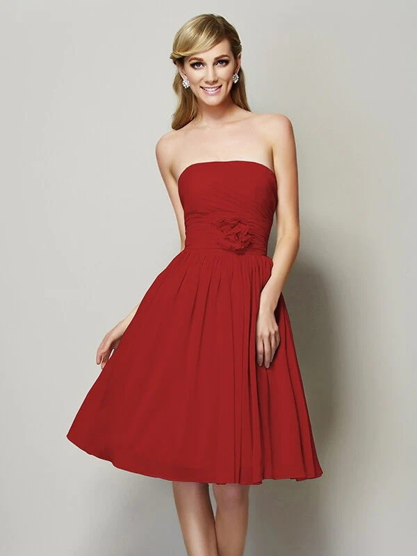 Charming Strapless Sleeveless Hand-Made Flower Short Chiffon Bridesmaid Dresses - Image 23