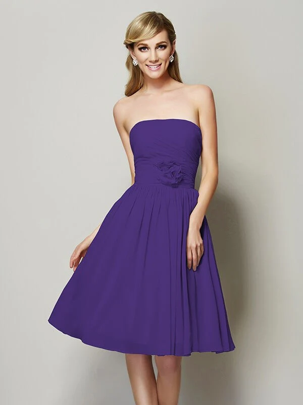 Charming Strapless Sleeveless Hand-Made Flower Short Chiffon Bridesmaid Dresses - Image 24