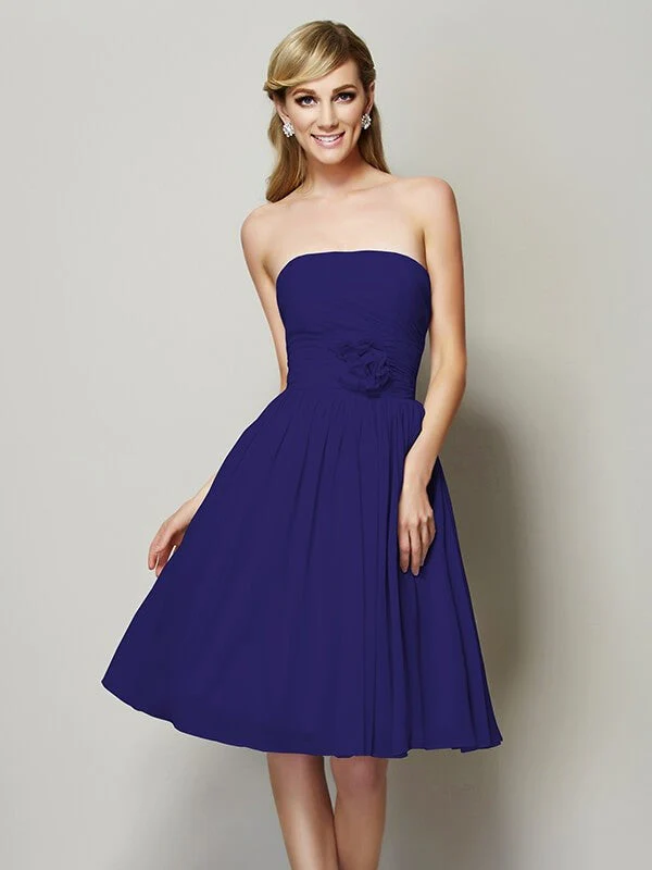 Charming Strapless Sleeveless Hand-Made Flower Short Chiffon Bridesmaid Dresses - Image 25