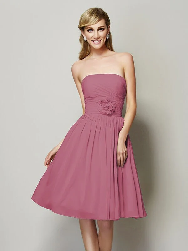 Charming Strapless Sleeveless Hand-Made Flower Short Chiffon Bridesmaid Dresses - Image 27