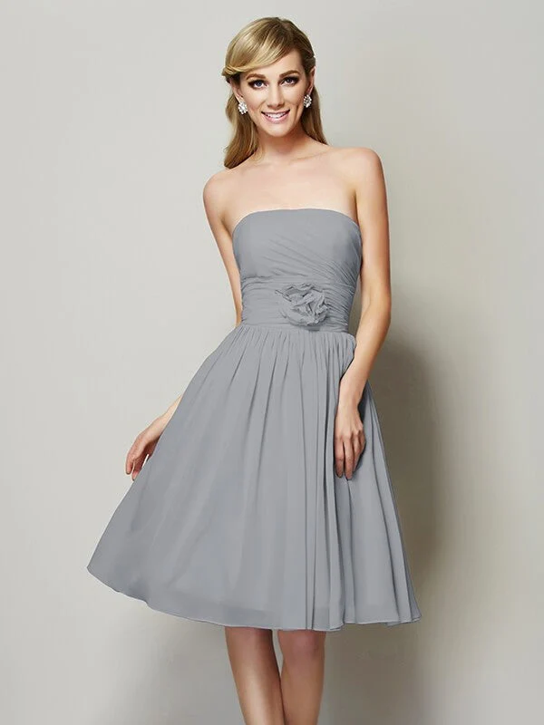 Charming Strapless Sleeveless Hand-Made Flower Short Chiffon Bridesmaid Dresses - Image 29