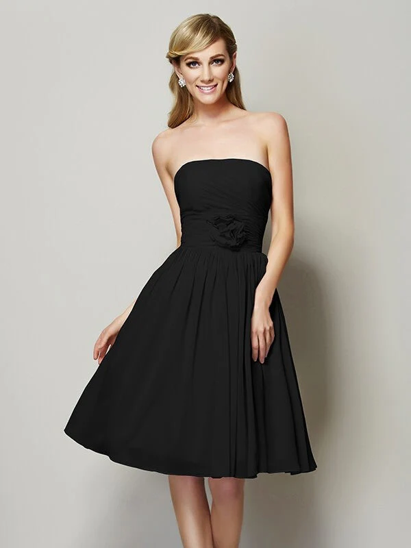 Charming Strapless Sleeveless Hand-Made Flower Short Chiffon Bridesmaid Dresses - Image 3