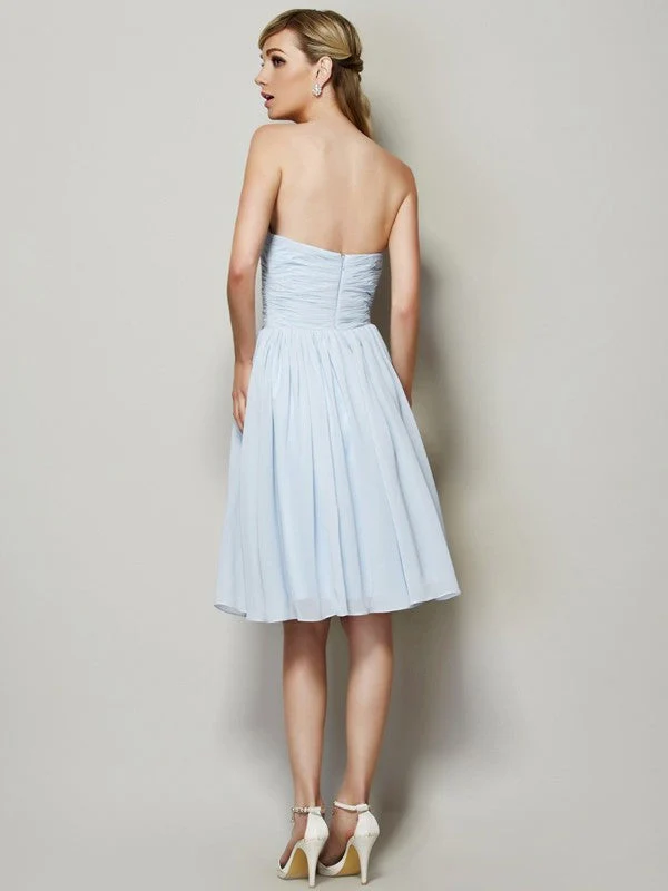 Charming Strapless Sleeveless Hand-Made Flower Short Chiffon Bridesmaid Dresses - Image 30