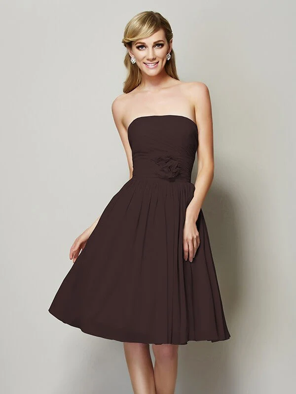 Charming Strapless Sleeveless Hand-Made Flower Short Chiffon Bridesmaid Dresses - Image 6