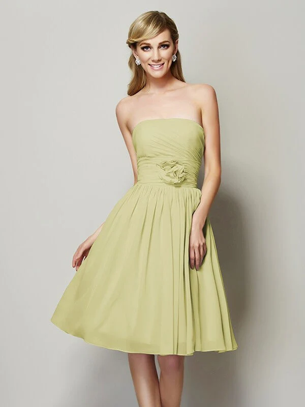Charming Strapless Sleeveless Hand-Made Flower Short Chiffon Bridesmaid Dresses - Image 7
