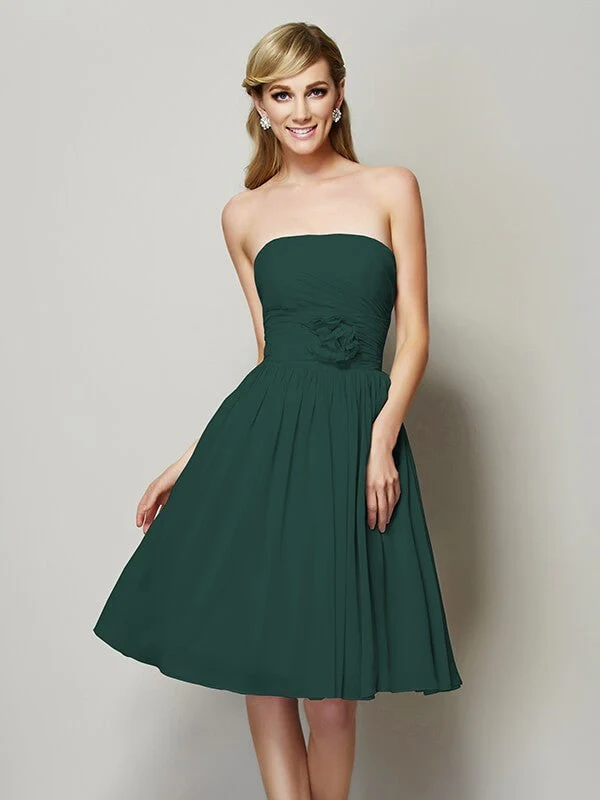 Charming Strapless Sleeveless Hand-Made Flower Short Chiffon Bridesmaid Dresses - Image 8
