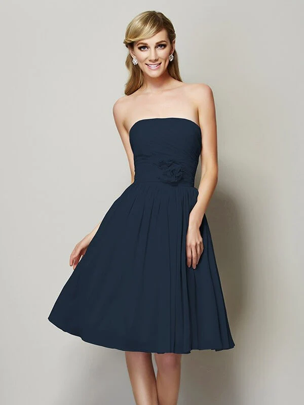 Charming Strapless Sleeveless Hand-Made Flower Short Chiffon Bridesmaid Dresses - Image 9