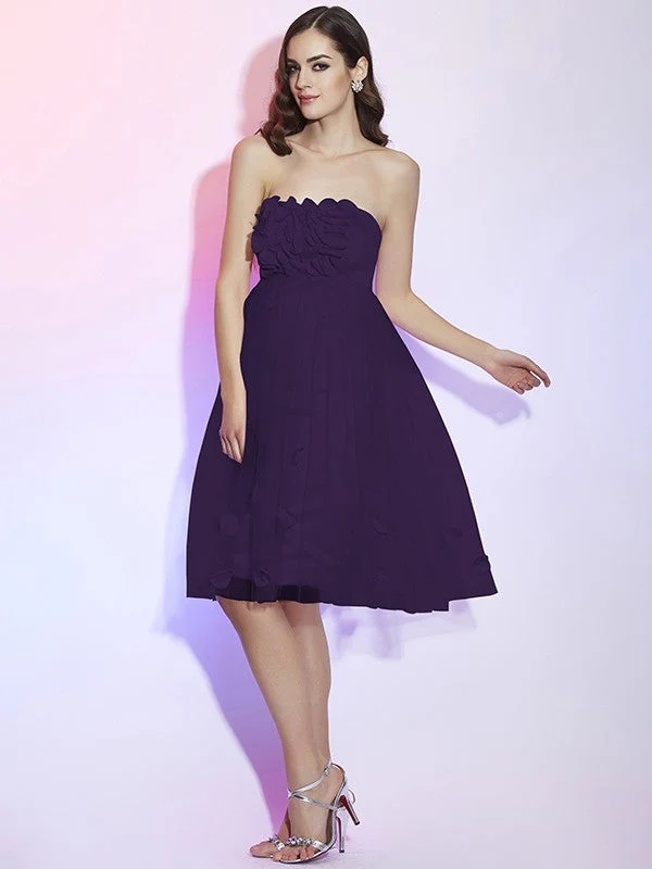 Charming Strapless Sleeveless Hand-Made Flower Short Net Bridesmaid Dresses - Image 13