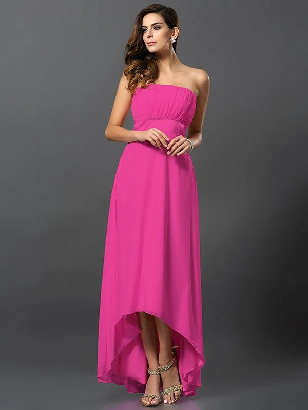 Charming Strapless Sleeveless High Low Chiffon Bridesmaid Dresses - Image 11
