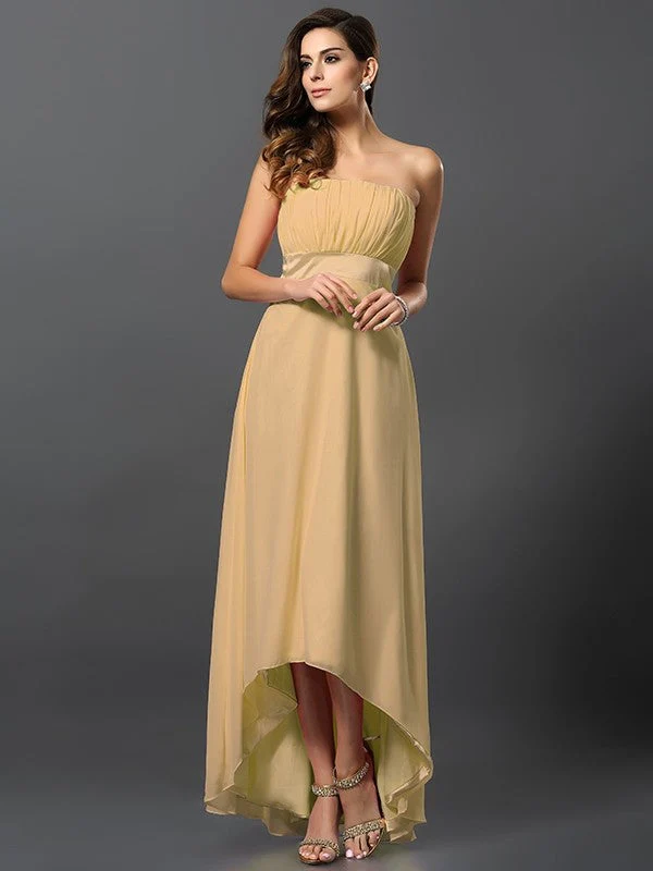Charming Strapless Sleeveless High Low Chiffon Bridesmaid Dresses - Image 12