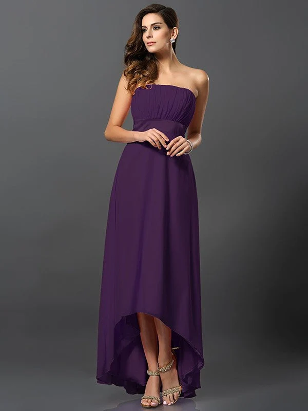 Charming Strapless Sleeveless High Low Chiffon Bridesmaid Dresses - Image 13