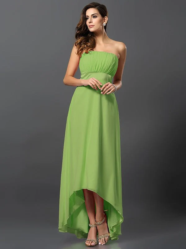 Charming Strapless Sleeveless High Low Chiffon Bridesmaid Dresses - Image 14