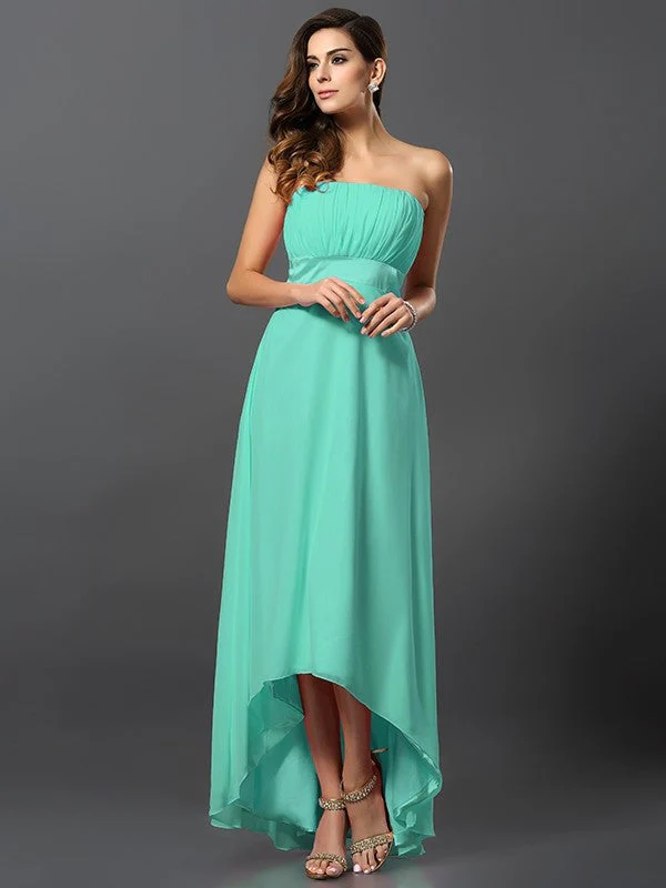 Charming Strapless Sleeveless High Low Chiffon Bridesmaid Dresses - Image 15