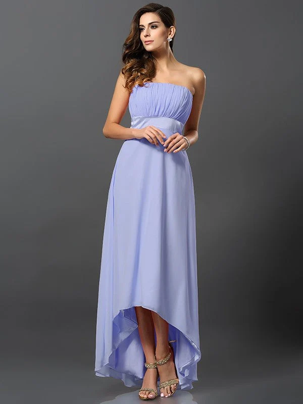 Charming Strapless Sleeveless High Low Chiffon Bridesmaid Dresses - Image 17