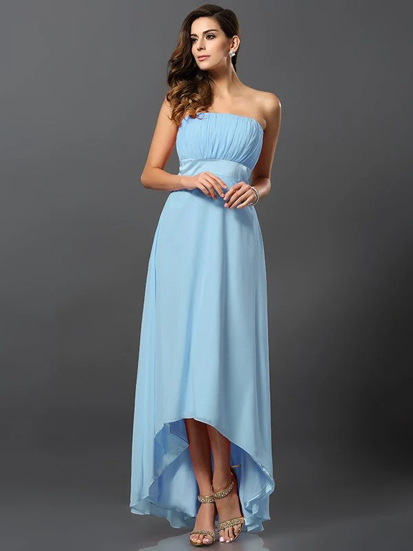 Charming Strapless Sleeveless High Low Chiffon Bridesmaid Dresses - Image 18