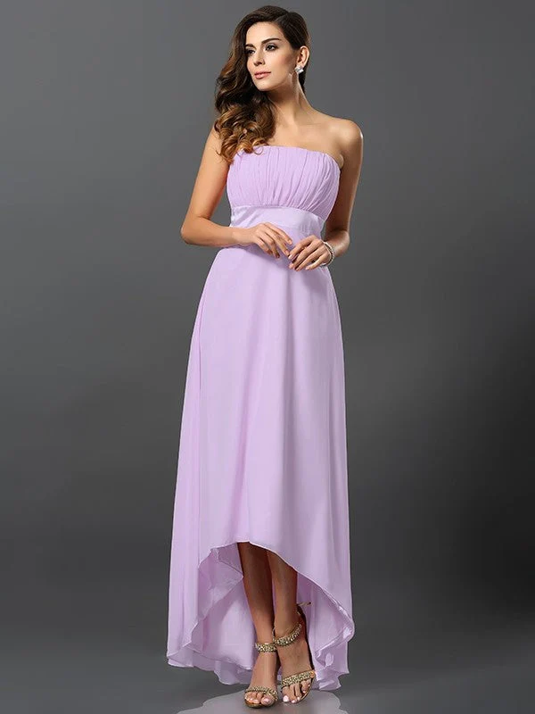Charming Strapless Sleeveless High Low Chiffon Bridesmaid Dresses - Image 19