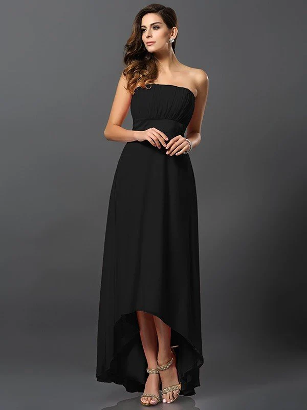 Charming Strapless Sleeveless High Low Chiffon Bridesmaid Dresses - Image 2