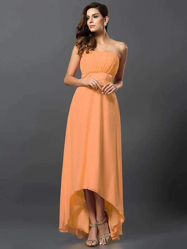 Charming Strapless Sleeveless High Low Chiffon Bridesmaid Dresses - Image 20