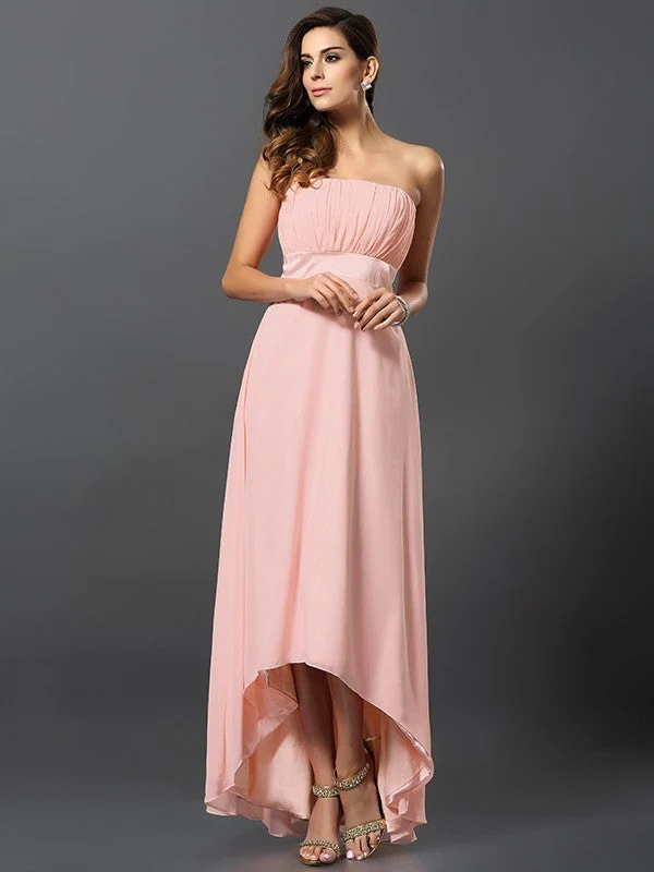 Charming Strapless Sleeveless High Low Chiffon Bridesmaid Dresses - Image 21