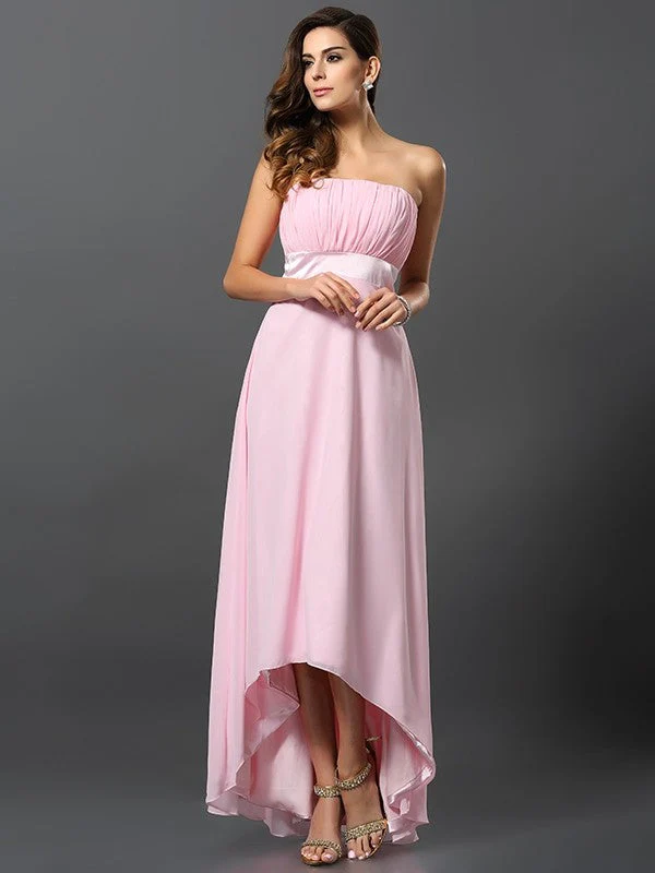 Charming Strapless Sleeveless High Low Chiffon Bridesmaid Dresses - Image 22