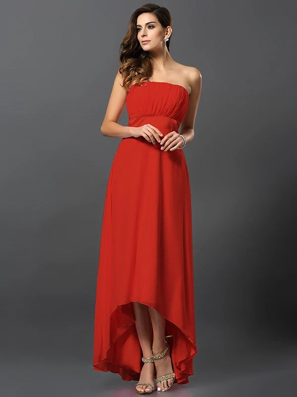 Charming Strapless Sleeveless High Low Chiffon Bridesmaid Dresses - Image 23