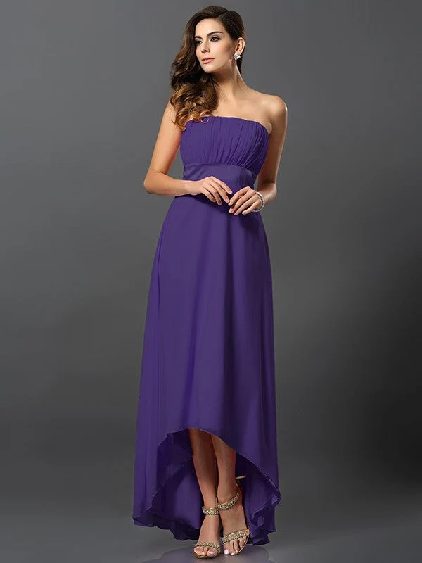 Charming Strapless Sleeveless High Low Chiffon Bridesmaid Dresses - Image 24