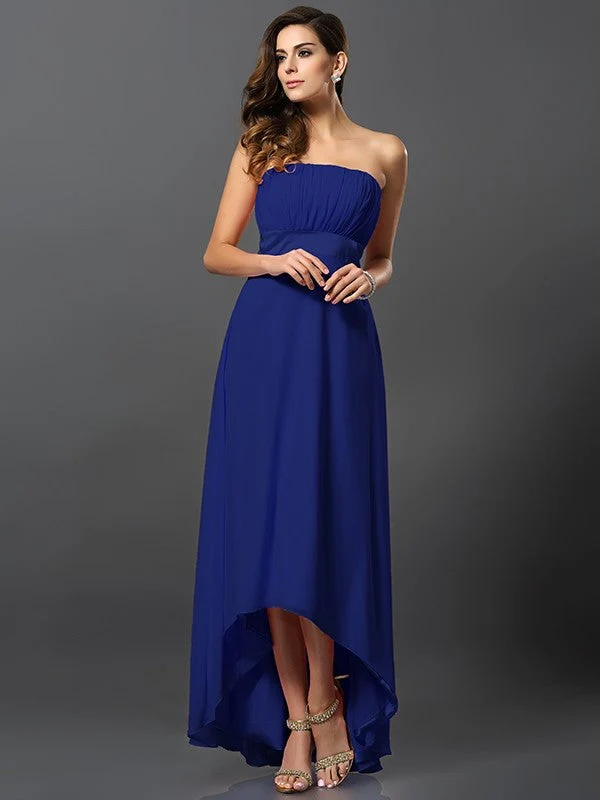 Charming Strapless Sleeveless High Low Chiffon Bridesmaid Dresses - Image 25