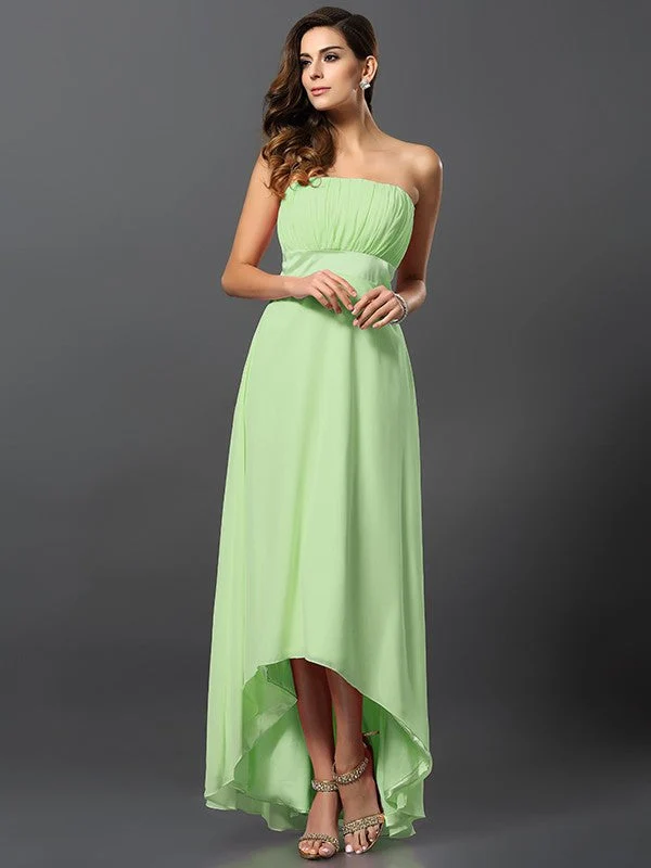 Charming Strapless Sleeveless High Low Chiffon Bridesmaid Dresses - Image 26