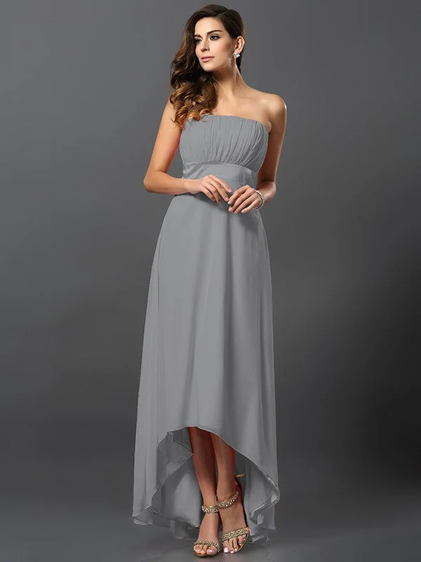 Charming Strapless Sleeveless High Low Chiffon Bridesmaid Dresses - Image 27