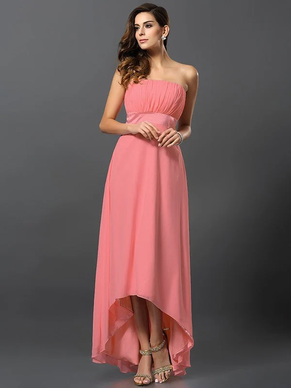 Charming Strapless Sleeveless High Low Chiffon Bridesmaid Dresses - Image 28