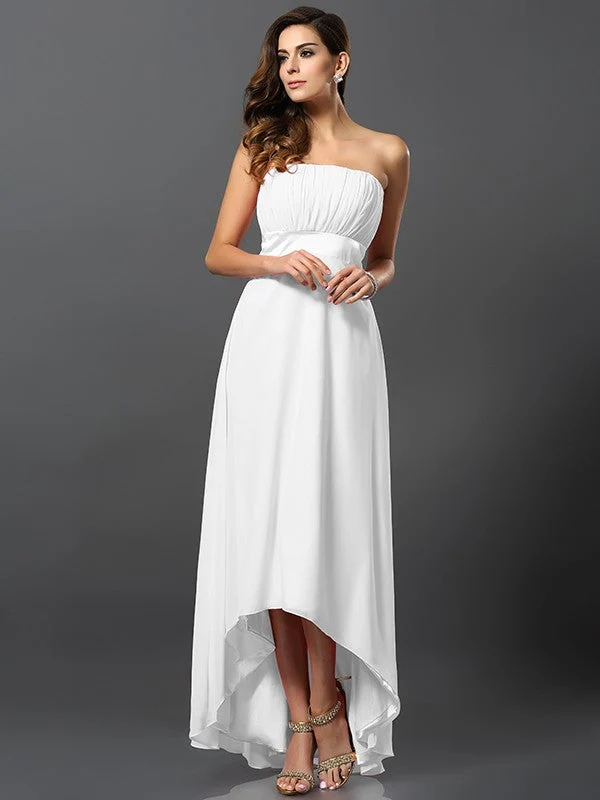 Charming Strapless Sleeveless High Low Chiffon Bridesmaid Dresses - Image 29