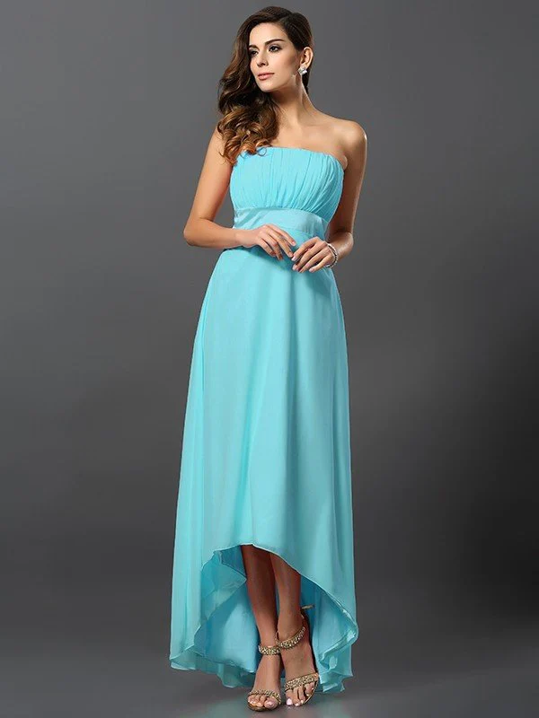 Charming Strapless Sleeveless High Low Chiffon Bridesmaid Dresses - Image 3