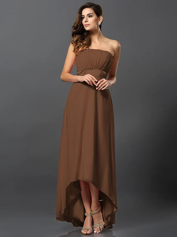 Charming Strapless Sleeveless High Low Chiffon Bridesmaid Dresses - Image 4
