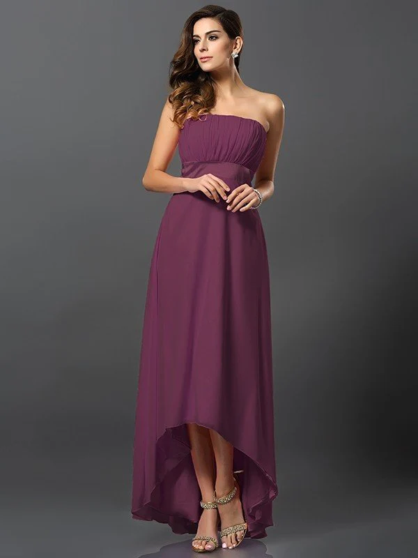 Charming Strapless Sleeveless High Low Chiffon Bridesmaid Dresses - Image 5