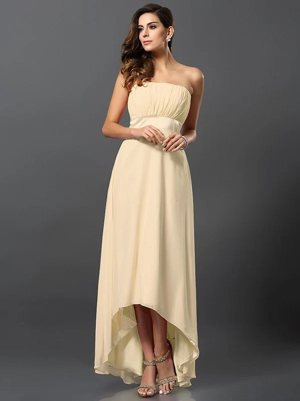 Charming Strapless Sleeveless High Low Chiffon Bridesmaid Dresses - Image 6