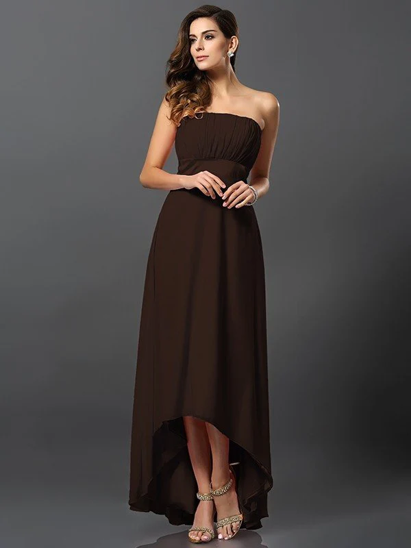 Charming Strapless Sleeveless High Low Chiffon Bridesmaid Dresses - Image 7