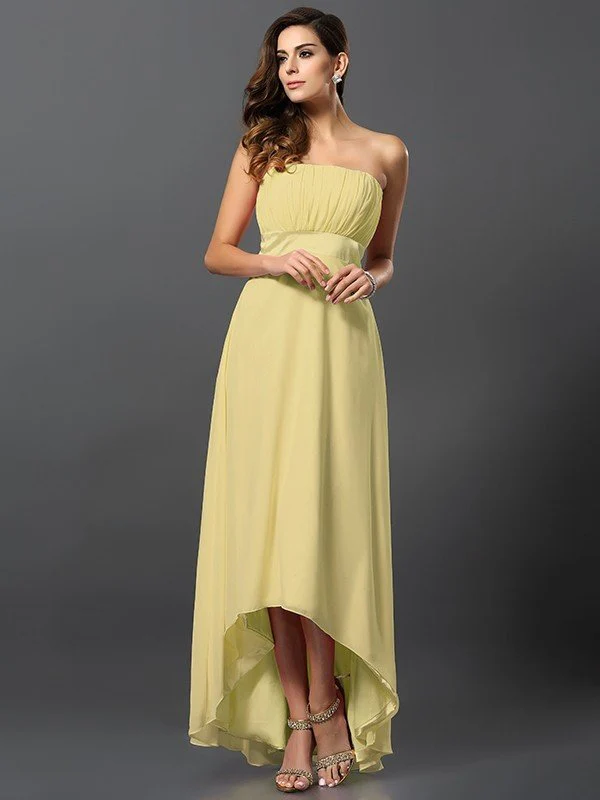 Charming Strapless Sleeveless High Low Chiffon Bridesmaid Dresses - Image 8