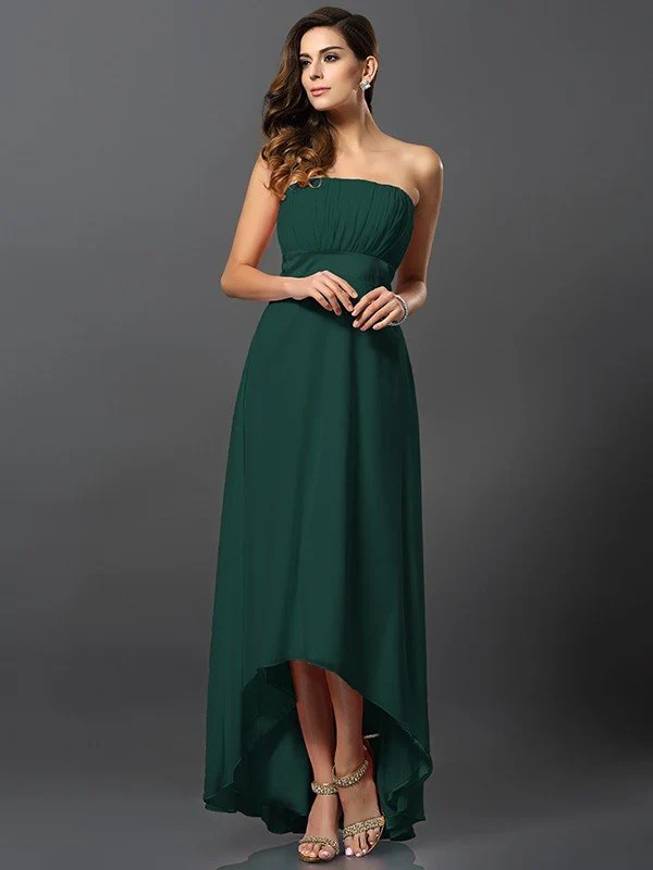 Charming Strapless Sleeveless High Low Chiffon Bridesmaid Dresses - Image 9