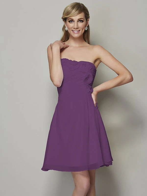Charming Strapless Sleeveless Pleats Applique Short Chiffon Bridesmaid Dresses - Image 5
