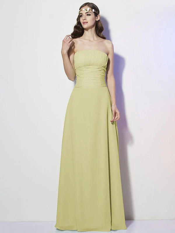 Charming Strapless Sleeveless Pleats Long Chiffon Bridesmaid Dresses - Image 10