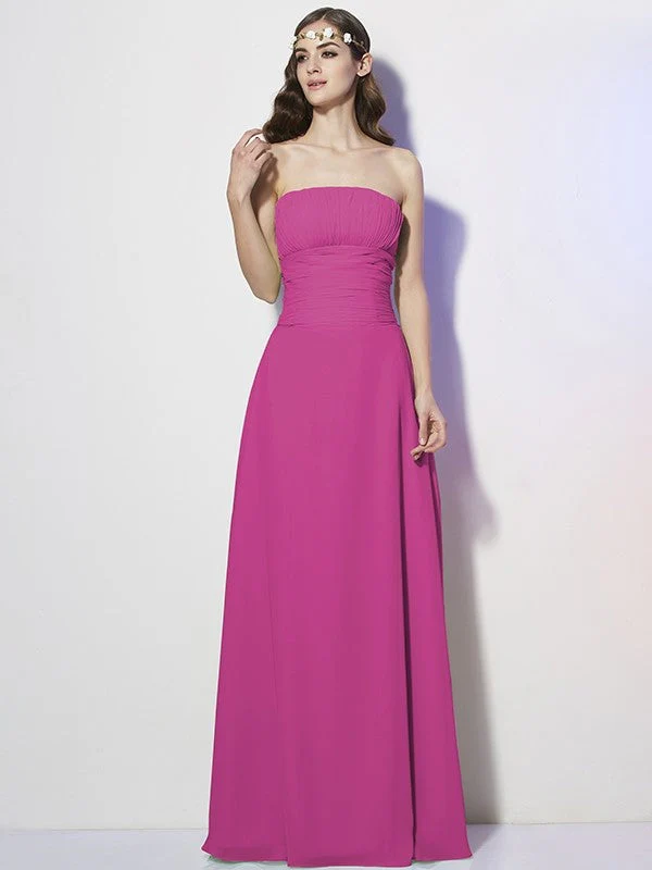 Charming Strapless Sleeveless Pleats Long Chiffon Bridesmaid Dresses - Image 11
