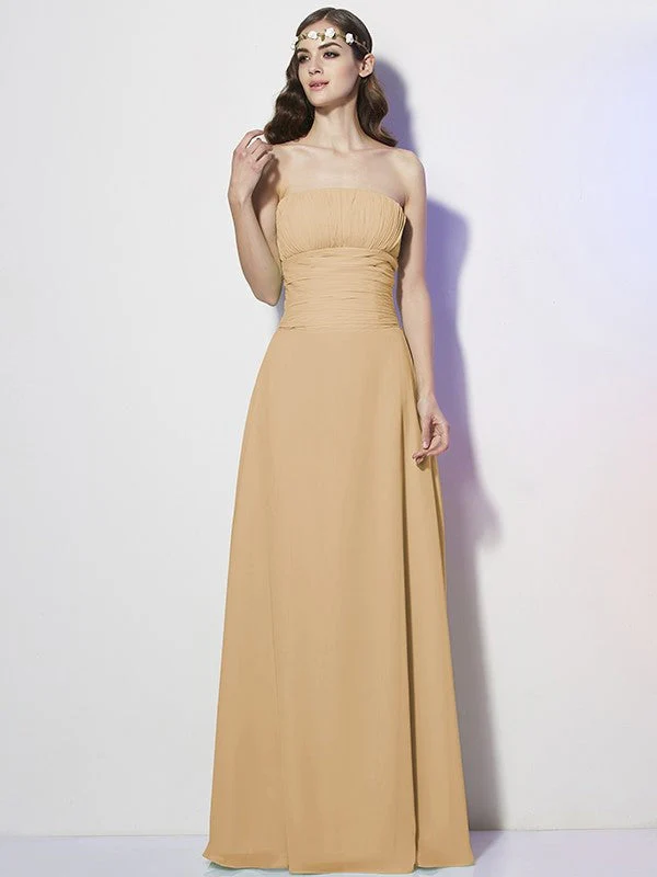 Charming Strapless Sleeveless Pleats Long Chiffon Bridesmaid Dresses - Image 12
