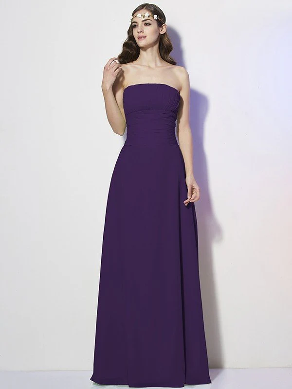 Charming Strapless Sleeveless Pleats Long Chiffon Bridesmaid Dresses - Image 13