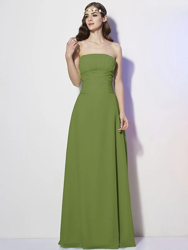 Charming Strapless Sleeveless Pleats Long Chiffon Bridesmaid Dresses - Image 14