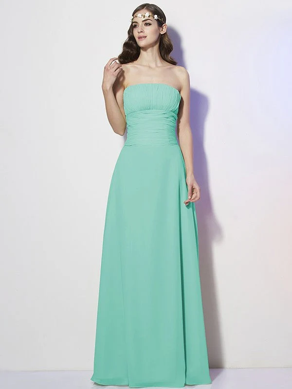Charming Strapless Sleeveless Pleats Long Chiffon Bridesmaid Dresses - Image 15