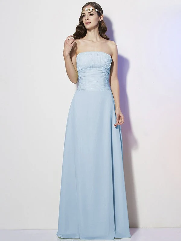Charming Strapless Sleeveless Pleats Long Chiffon Bridesmaid Dresses - Image 16