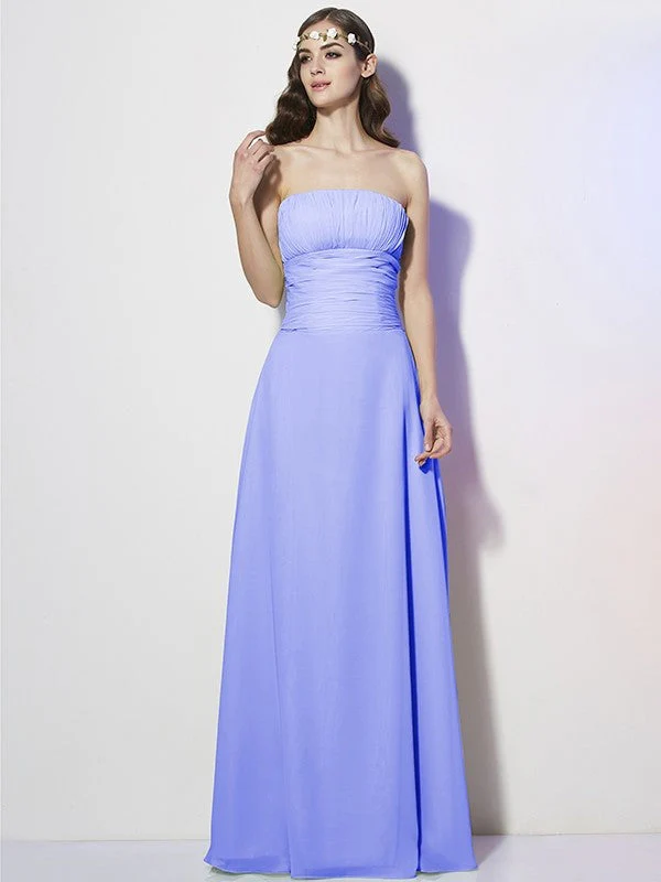 Charming Strapless Sleeveless Pleats Long Chiffon Bridesmaid Dresses - Image 17