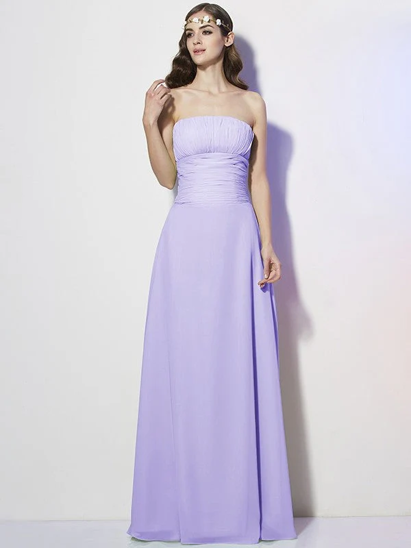 Charming Strapless Sleeveless Pleats Long Chiffon Bridesmaid Dresses - Image 18